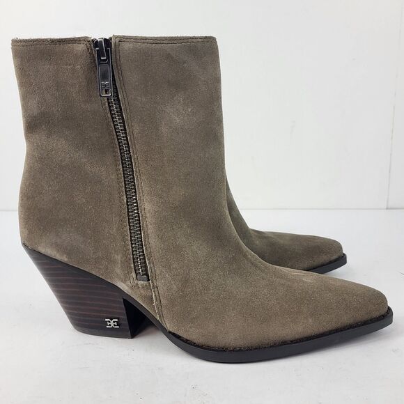 Sam Edelman Jane Desert Olive Suede Ankle Booties Size 8M - Picture 5 of 11